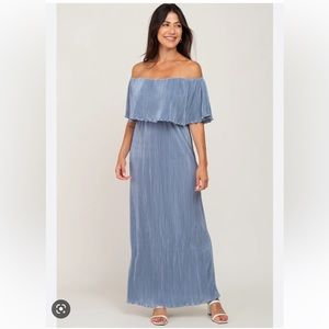 Pinkblush Periwinkle Pleated Ruffle Off Shoulder Maternity Maxi Dress Size Small
